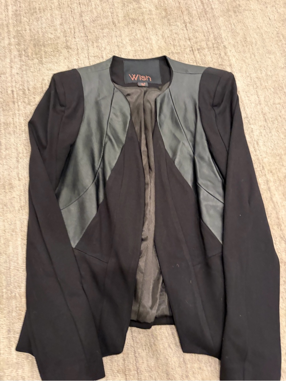 Wish Black Blazer with Faux-Leather Panels